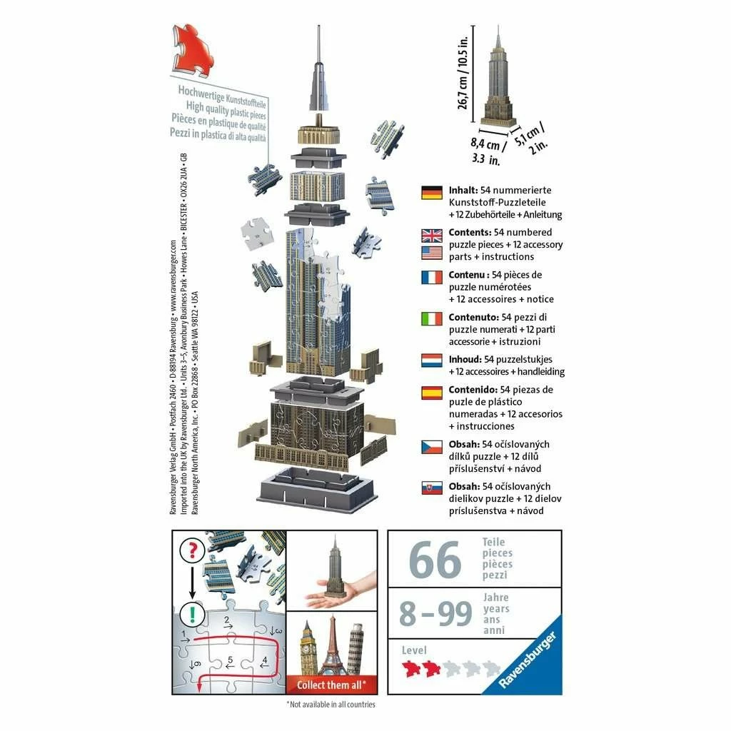 Top 10 ๐ RAVENSBURGER USA MINI EMPIRE STATE BUILDING 3-D 54 PIECE PUZZLE โค๏ธ - Image 3