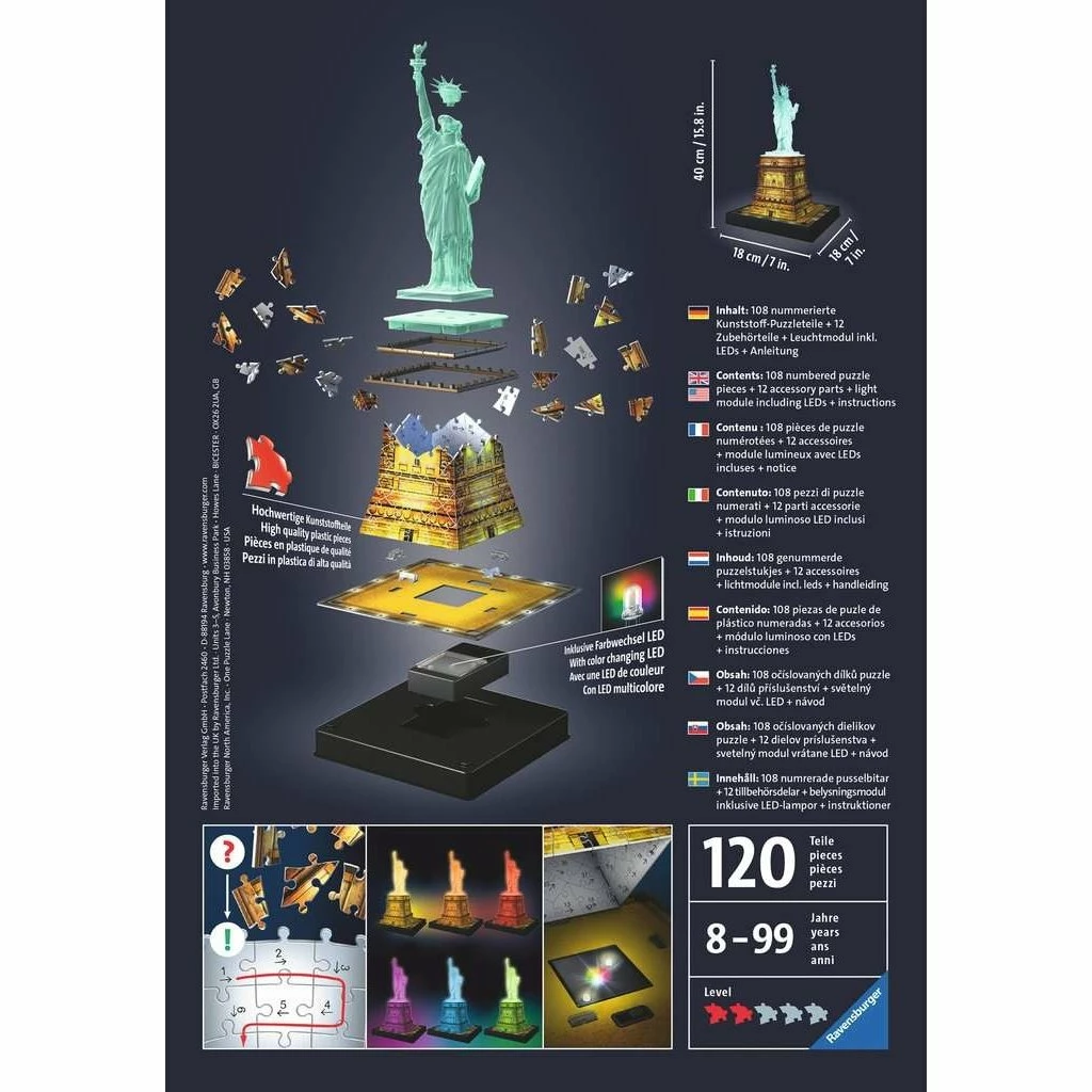 Discount โ๏ธ RAVENSBURGER USA STATUE OF LIBERTY NIGHT EDITION 3D PUZZLE ๐ - Image 5